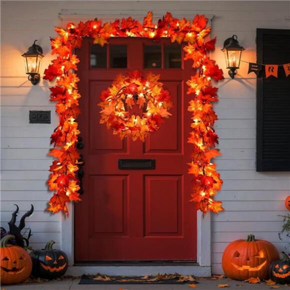 9FT 50 Count Incandescent Lights Brown Wire UL Certified Connectable Maple Leave - Picture 2 of 8